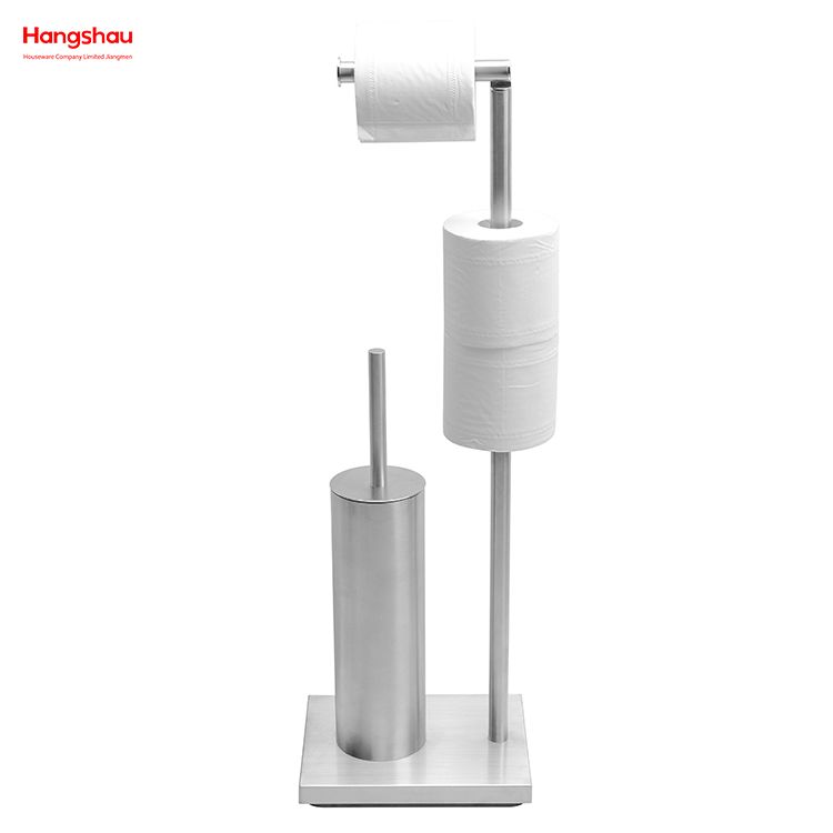 Metal Free Standing Stainless Steel Toilet Brush And Paper Holder Standing Metal Toilet Brush Holder Lacquer Spraying 
