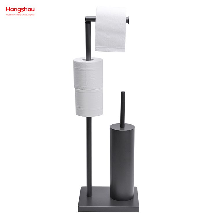 Graphite Lacquer Spraying Free Standing Stainless Steel Toilet Brush And Paper Holder Standing Grey Brushed And Anti-fingerprint Lacquer Spraying Metal Toilet Brush Holder 