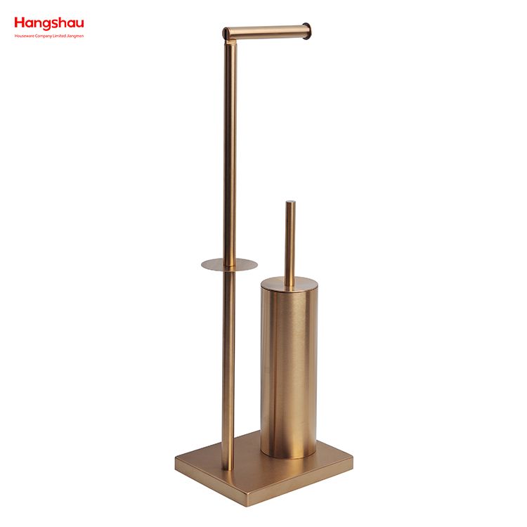 Aureate Lacquer Spraying Free Standing Stainless Steel Toilet Brush And Paper Holder Standing Brushed And Anti-fingerprint Lacquer Spraying Metal Toilet Brush Holder 