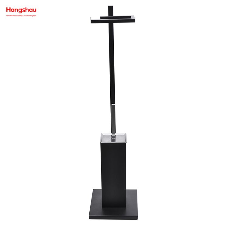 Black Powder Coated Metal Free Standing Toilet Brush And Paper Holder Standing Metal Toilet Brush Holder
