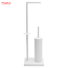 White Powder Coated Standing Metal Toilet Brush Holder And Paper Holder With Towel Rack Bathroom Cleaning Accessory Featuring