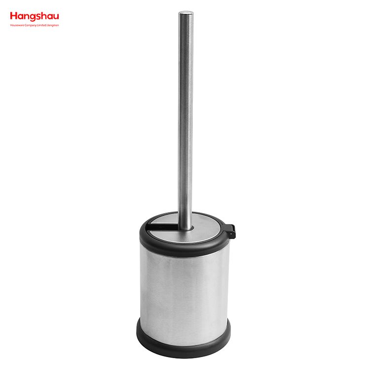 Stainless Steel Circular Automatic Lid Opening Toilet Brush Matte Bathroom Toilet Standing Metal Toilet Brush with Holder Plastic Brush Cleaning Set