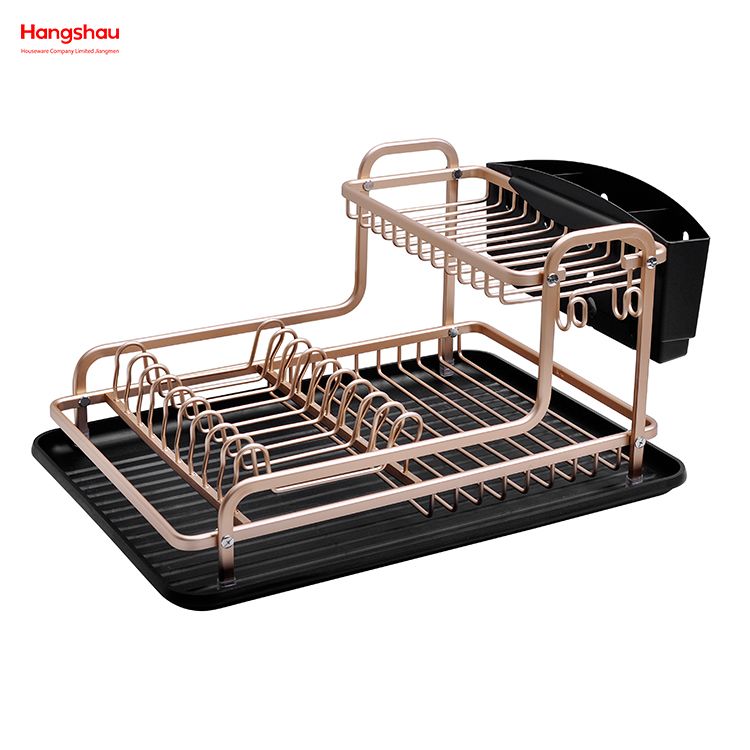 Kitchen Utensils Storage Aluminum Alloy Dish Rack over Sink Organizer Double Deck Metal Drying Dish Tray Rack Stand Dish Rack Cup Holder 