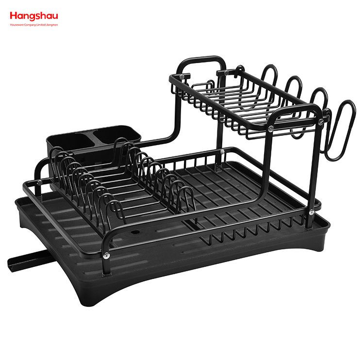 Black Kitchen Utensils Storage Aluminum Alloy Dish Rack over Sink Organizer Stand Dish Rack Cup Holder Double Deck Metal Drying Dish Tray Rack 