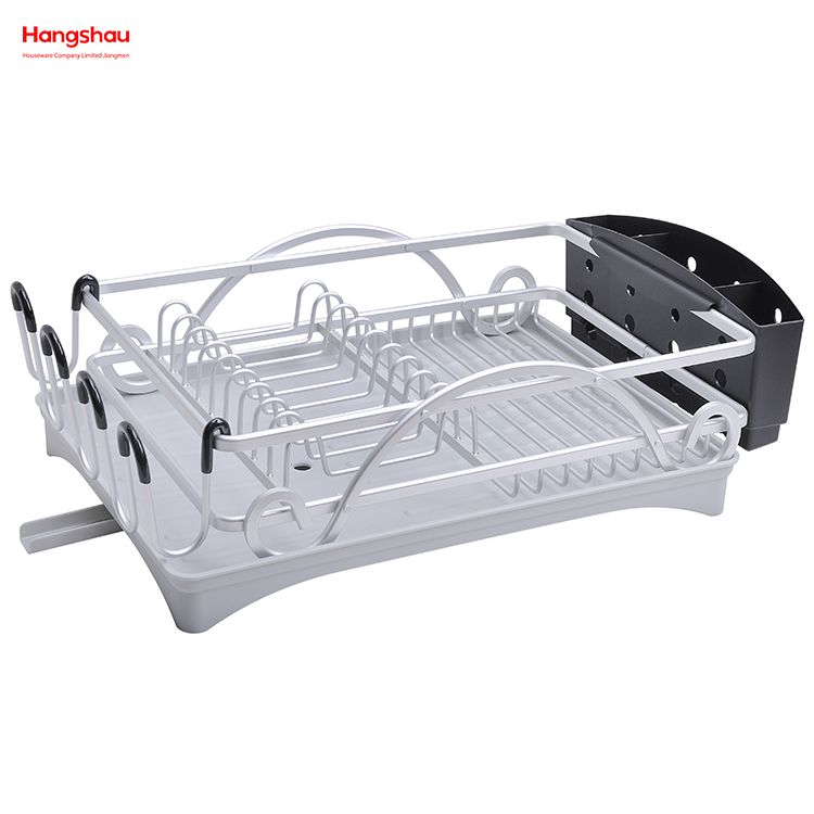 Countertop Dish Rack Cup Holder Alloy Dish Rack over Sink Organizer Metal Drying Dish Tray Rack Kitchen Double Deck Aluminum Stand Dish Rack 