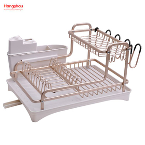 Double Deck Metal Drying Dish Tray Rack Stand Dish Rack Cup Holder Kitchen Utensils Storage Aluminum Alloy Dish Rack over Sink Organizer