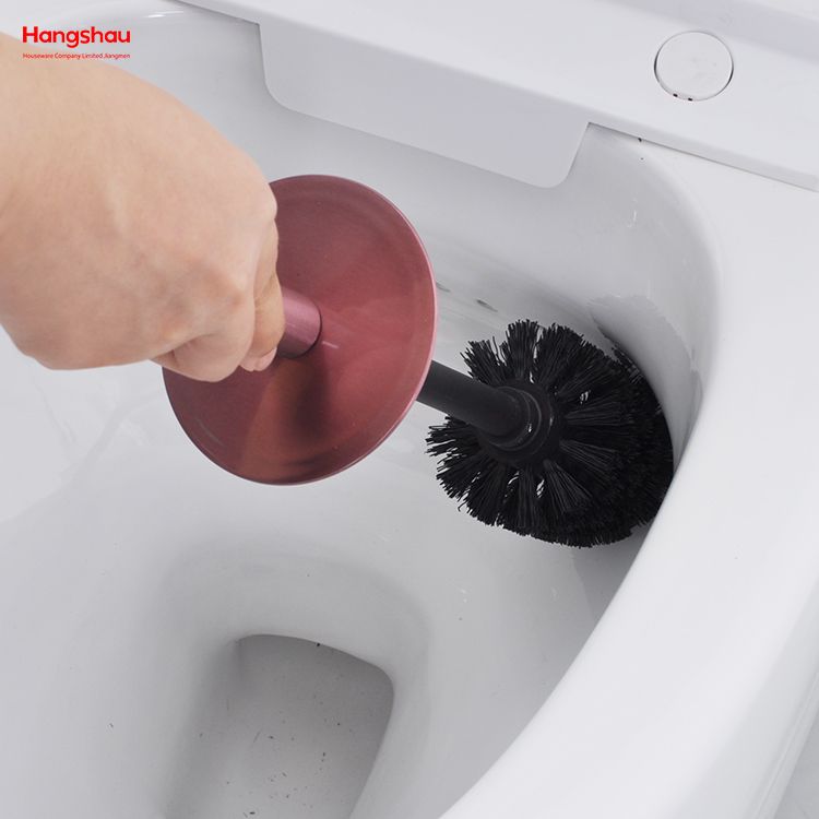 Shiny Varnished Stainless Steel Standing Toilet Brush Metal Bathroom Toilet with Holder Plastic Brush Cleaning Set 