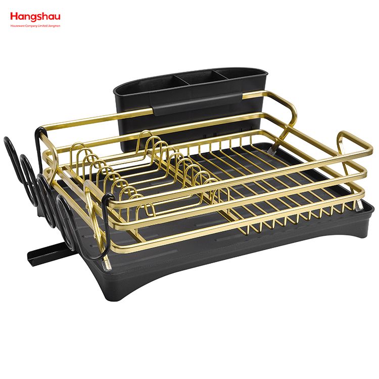 Metal Drying Plastic Dish Tray Rack Kitchen Stand Dish Rack Countertop Dish Rack Cup Holder Black Golden Aluminum Alloy Dish Rack over Sink Organizer 