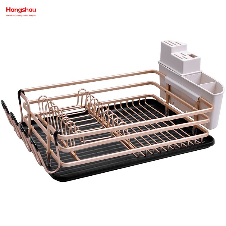 Kitchen Stand Dish Rack Countertop Dish Rack Cup Holder Golden Aluminum Alloy Dish Rack over Sink Organizer Metal Drying Plastic Dish Tray Rack 