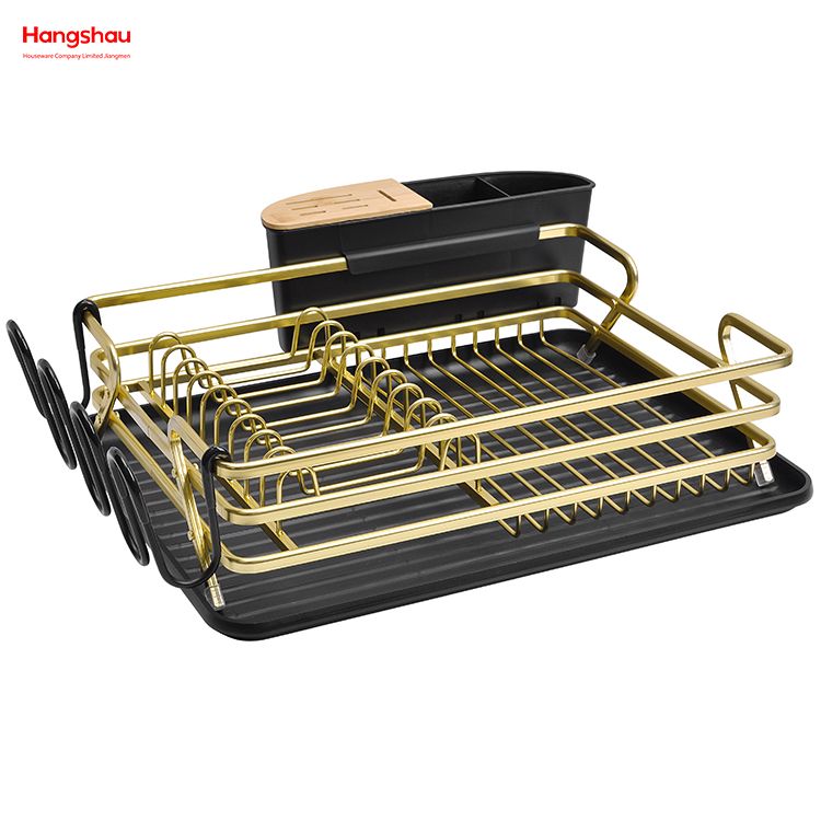 Black Golden Aluminum Alloy Dish Rack over Sink Organizer Metal Drying Plastic Dish Tray Rack Kitchen Stand Dish Rack Countertop Dish Rack Cup Holder 