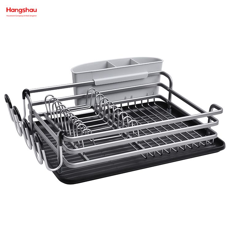 Kitchen Stand Dish Rack Countertop Dish Rack Cup Holder Black Aluminum Alloy Dish Rack over Sink Organizer Metal Drying Plastic Dish Tray Rack 