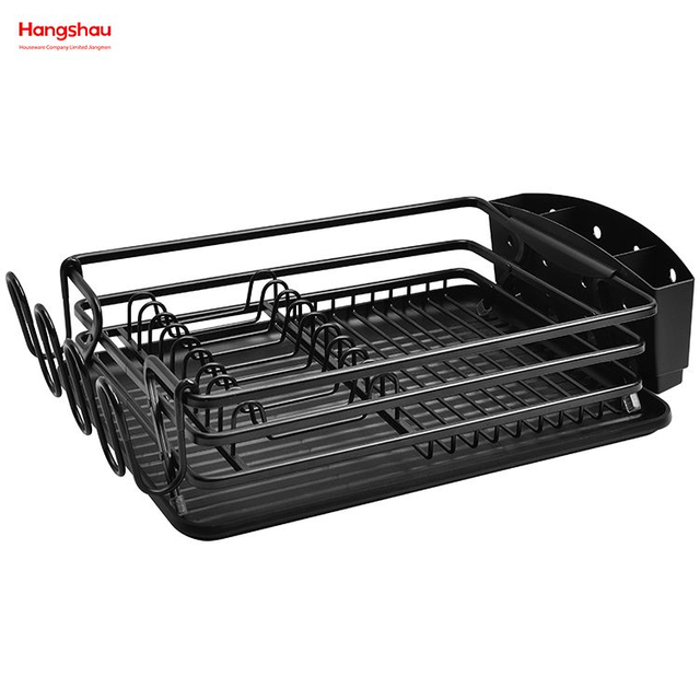 Black Powder Coated Aluminum Alloy Dish Rack over Sink Organizer Metal Drying Plastic Dish Tray Rack Kitchen Stand Dish Rack Countertop Dish Rack Cup Holder 
