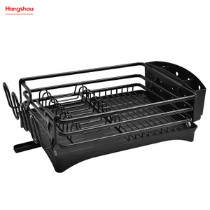 Black Powder Coated Stand Dish Rack Countertop Dish Rack Cup Holder Aluminum Alloy Dish Rack over Sink Organizer Metal Drying Plastic Dish Tray Rack Kitchen 
