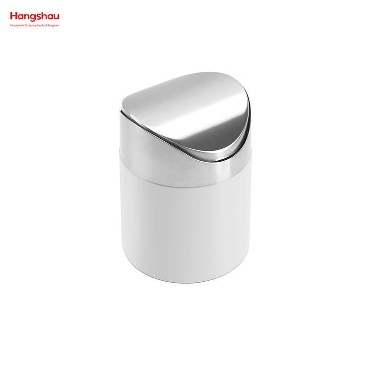 Table Top Waste Bin Metal Waste Bin With Push Lid Round Shape Desktop Dustbin