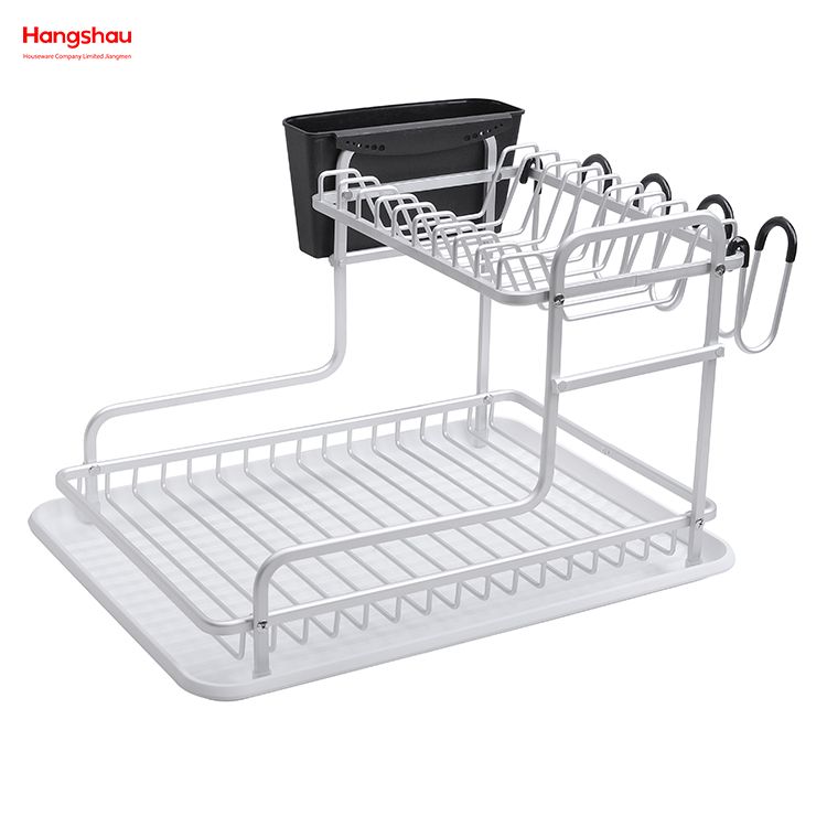 Metal Drying Dish Tray Rack Organizer Double Deck Stand Dish Rack Kitchen Utensils Storage Aluminum Alloy 