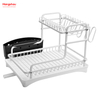 White Kitchen Utensils Storage Aluminum Alloy Metal Drying Dish Tray Rack Organizer Double Deck Stand Dish Rack 