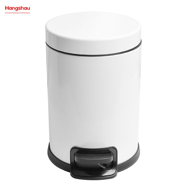 Brushed And White Lacquer Spraying Household Bathroom Stainless Steel 3L Pedal Trash Bin With Cover Closing Slowly And Mutely Round Trash Bin Waste Bin Dustbin