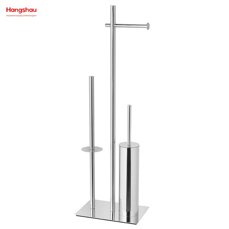 Luxury Mirror Polishing Standing Metal Toilet Brush Holder Free Standing Stainless Steel Toilet Brush And Paper Holder