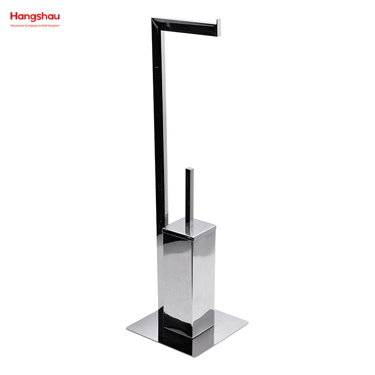 Mirror Polishing Standing Metal Toilet Brush Holder Free Standing Stainless Steel Toilet Brush And Paper Holder 
