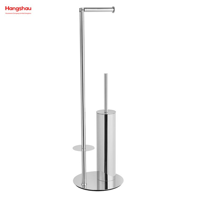 Luxury Mirror Polishing Free Standing Stainless Steel Toilet Brush And Paper Holder Standing Metal Toilet Brush Holder 