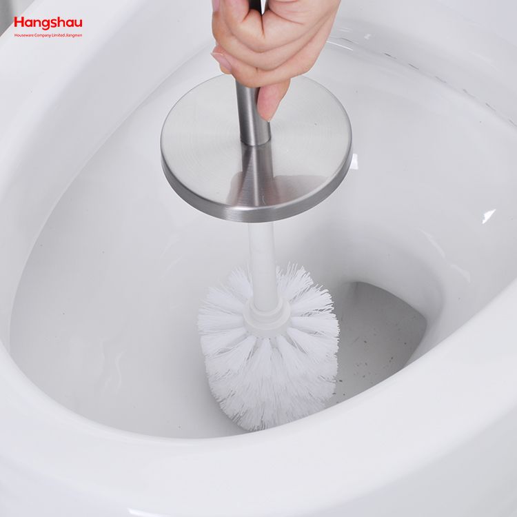 Round Metal Standing Toilet Brush with Holder Plastic Brush Cleaning Set Stainless Steel Matte Bathroom Toilet 
