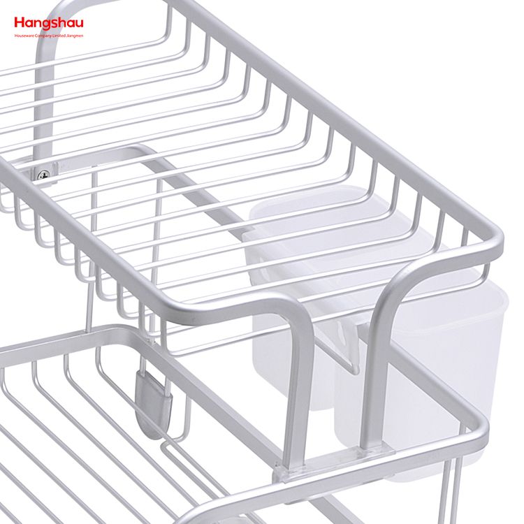 Double Deck Stand Dish Rack Kitchen Utensils Storage Aluminum Alloy Metal Drying Dish Tray Rack Organizer