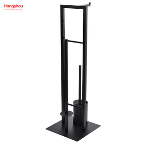 Black Powder Coated Standing Metal Toilet Brush Holder Metal Free Standing Toilet Brush And Paper Holder 