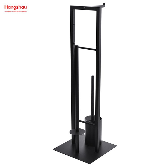 Black Powder Coated Standing Metal Toilet Brush Holder Metal Free Standing Toilet Brush And Paper Holder 