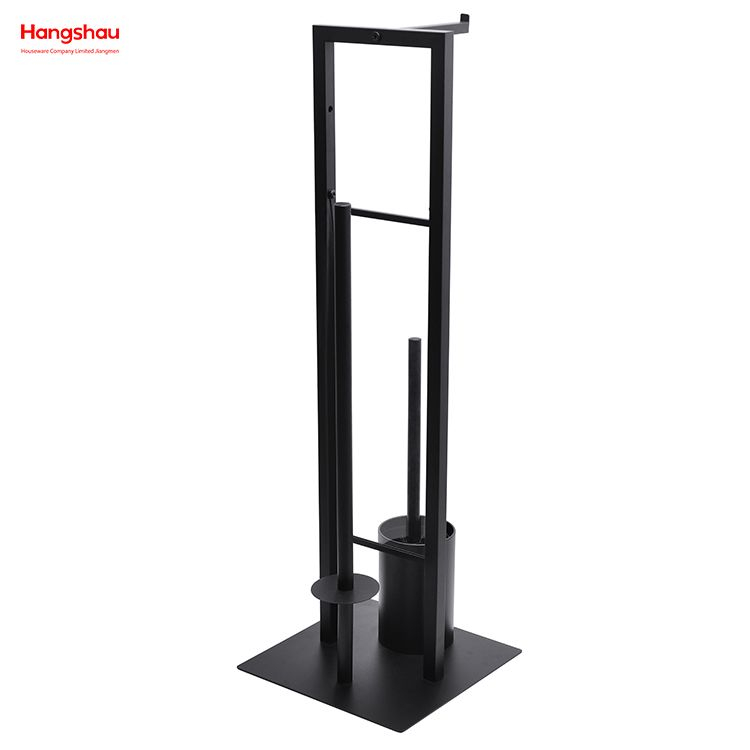 Black Powder Coated Standing Metal Toilet Brush Holder Metal Free Standing Toilet Brush And Paper Holder 