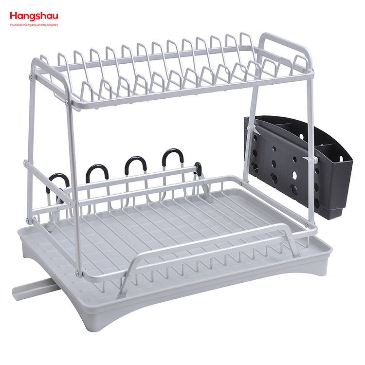 Organizer Double Deck Metal Drying Dish Tray Rack Stand Dish Rack Kitchen Utensils Storage Aluminum Alloy 