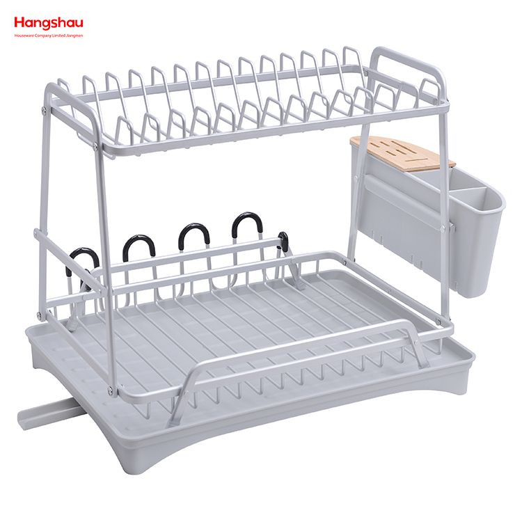 Organizer Double Deck Metal Drying Dish Tray Rack Stand Dish Rack Kitchen Utensils Storage Aluminum Alloy 