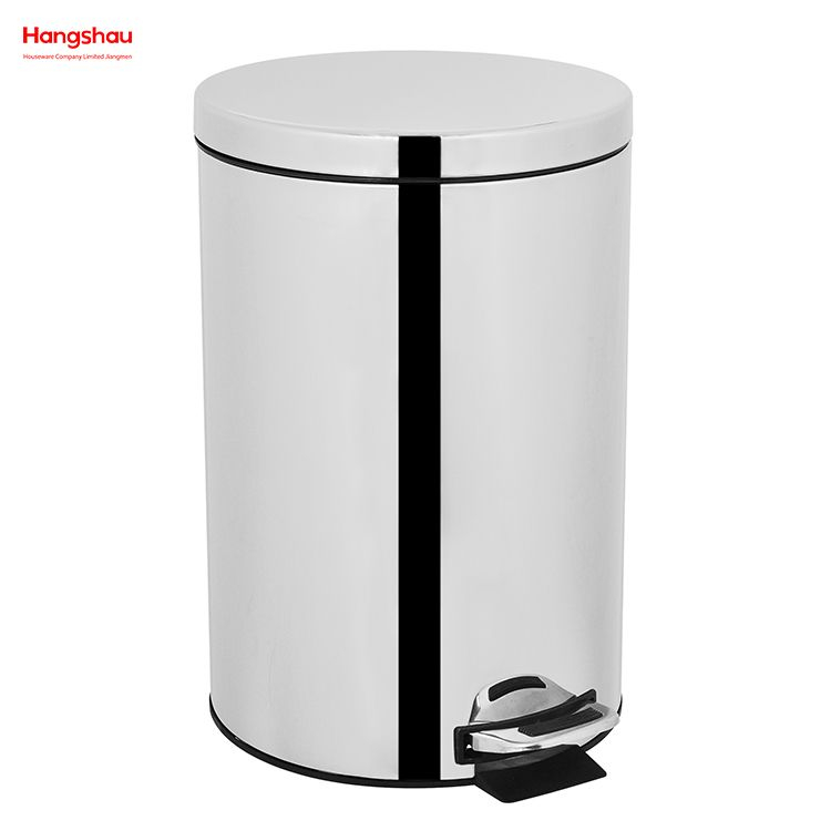  20L Round Shape Mirror Polishing Trash Bin Stainless Steel Polish Trash Can With Foot Pedal Household Kitchen Bathroom 