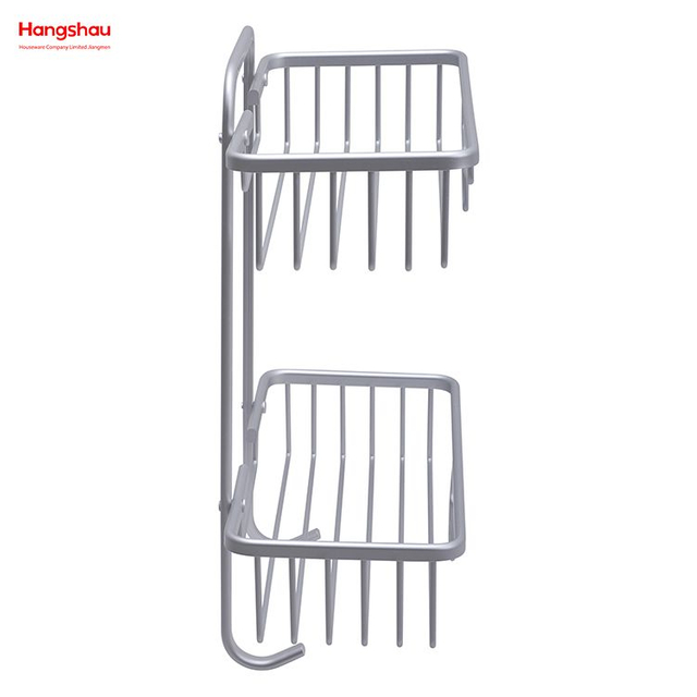 2 Layer Aluminium Bathroom Corner Rack With Metal Shower Caddy Bath Storage Rack Wall Shelf Mounted 