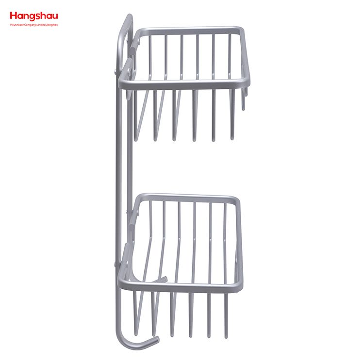 2 Layer Aluminium Bathroom Corner Rack With Metal Shower Caddy Bath Storage Rack Wall Shelf Mounted 