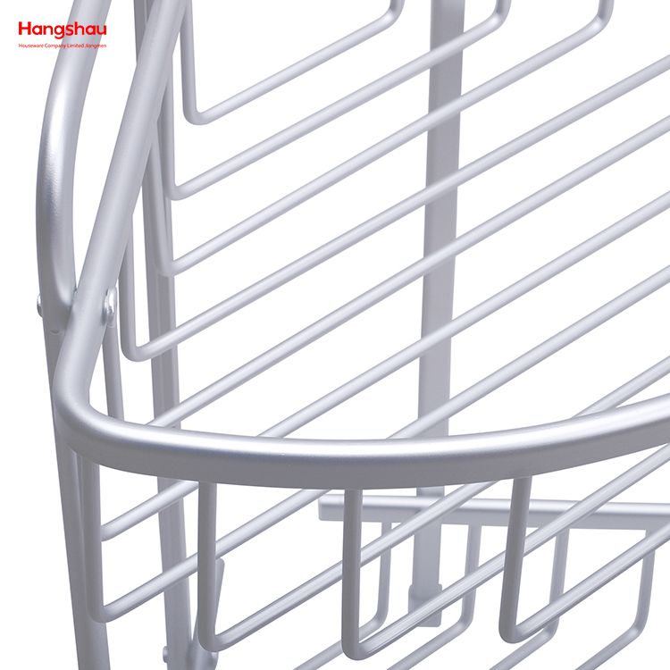 Bath Storage Rack Wall Shelf Mounted 2 Layer Aluminium Bathroom Corner Rack With Metal Shower Caddy