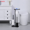 Black Standing Metal Toilet Brush Holder And Paper Holder Powder Coated With Towel Rack Bathroom Cleaning Can Hold Mobile Phone
