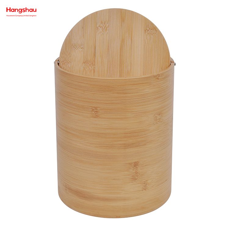 Trash Can With Swing-lid Wastebasket Made Of Bamboo Outdoor Garbage Can Waste Bin For Home Office Bathroom Kitchen