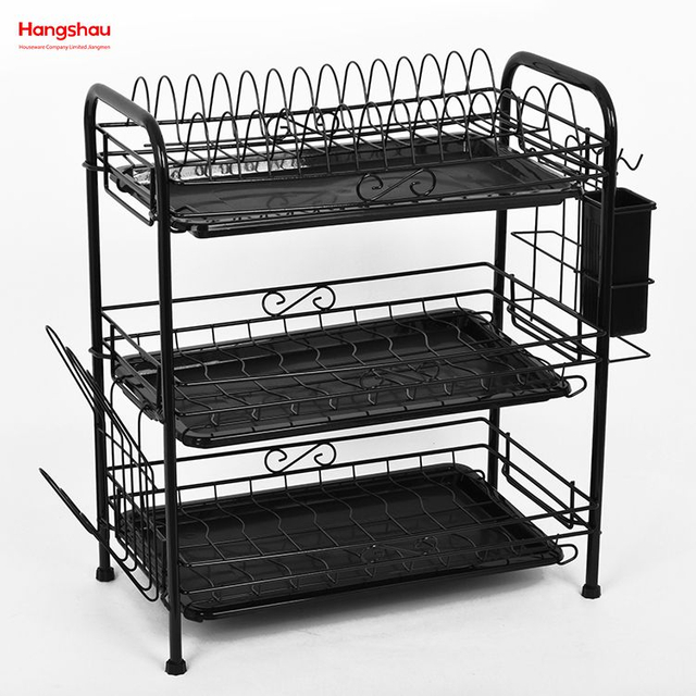 Iron Three-Tier Dish Rack Sink-Top Dish Rack Storage Cabinet Standing Dish Rack Kitchenware Storage
