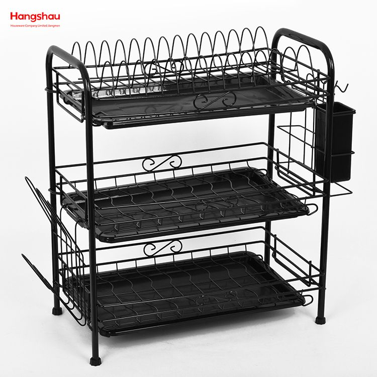 Iron Three-Tier Dish Rack Sink-Top Dish Rack Storage Cabinet Standing Dish Rack Kitchenware Storage