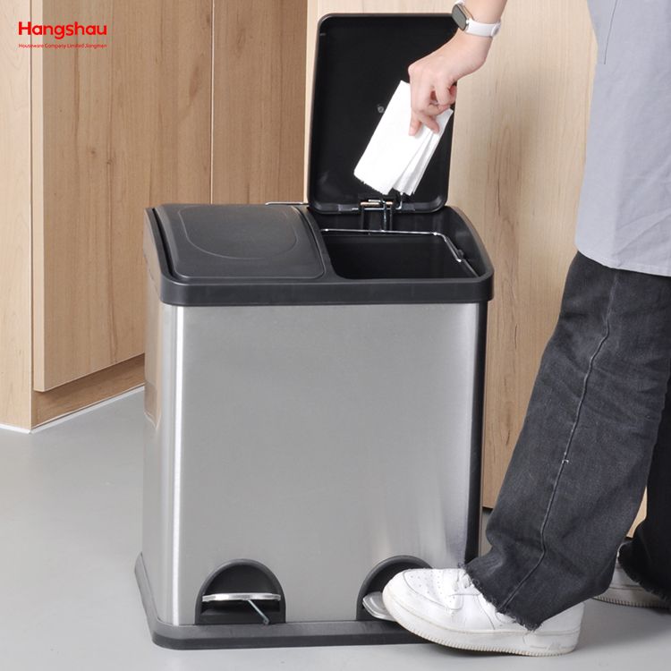 30L Cafeteria Sorting Garbage Bins Kitchen Garbage Classification Waste Outdoor Stainless Steel Environment protection Classification Trash Can