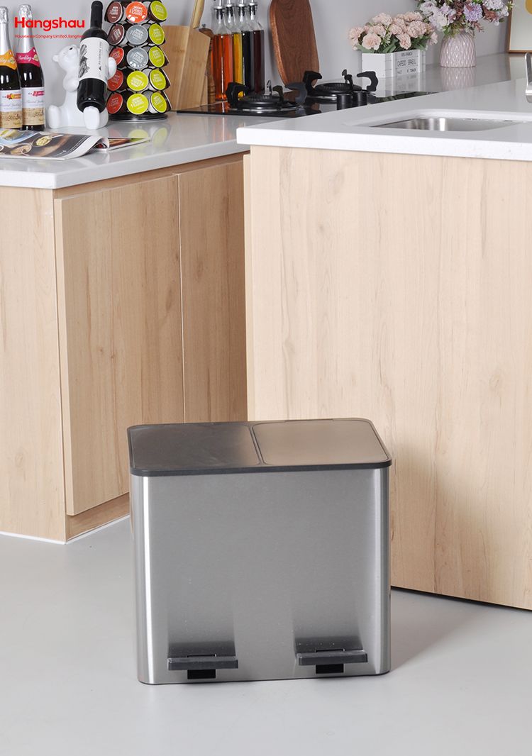 30L Outdoor Stainless Steel Environment protection Classification Trash Can Kitchen Garbage Classification Waste Cafeteria Sorting Garbage Bins 
