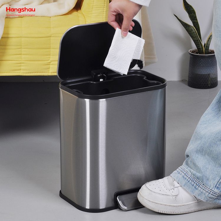 Large Capacity 5l Hotel Dual Garbage Can Stainless Steel Dustbin Custom Printed Metal Foot Pedal Trash Can
