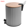 5L Household Stripe Pedal Waste Bin Bamboo Dust Bins Bathroom Trash Can Metal Morden Style Dustbin Garbage Can Bamboo Lid Powder Coating For Indoor Trash Can 
