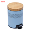 5L Powder Coating Household Pedal Waste Bin Bamboo Dust Bins For Indoor Trash Can Bathroom Trash Can Metal Morden Style Dustbin Garbage Can Bamboo Lid