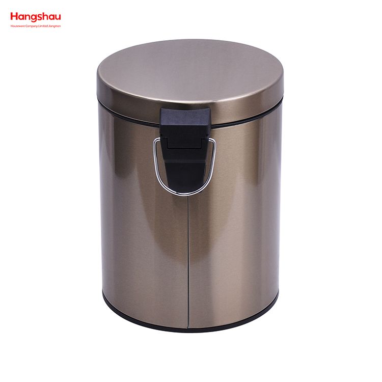 5L Stainless Steel Bedroom Household Round Pedal Bin Office Bathroom Simple Dustbin Garbage Can Round Foot Pedal Dust Bins