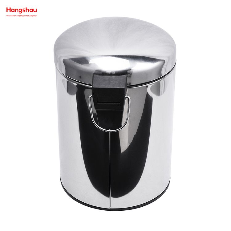 5L Polish Kitchen Waste Bins Bathroom Household Stainless Steel Trash Can Mirror Polishing Round Pedal Bin 