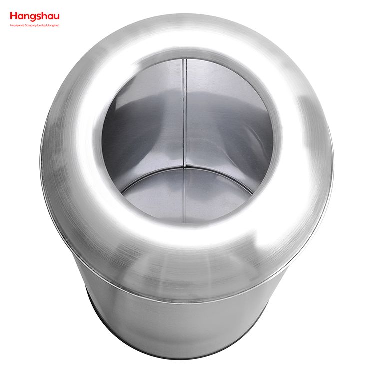 70L Stainless Steel Round Open Top Trash Bin(with Inner Bucket) Hotel Square Outdoor Garden Waste Bin Trash Can Black Pop Up Open Top Waste Trash Bin