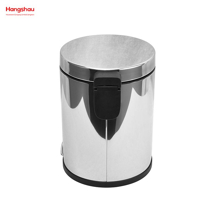 5L Bathroom Mirror Polishing Round Pedal Bin Stainless Steel Trash Can Household Polish Kitchen Waste Bins 