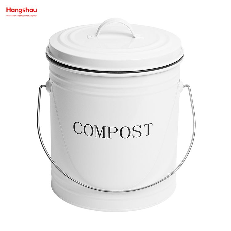 5L Wholesale Indoor Home Kitchen Galvanized Metal Round Food Compostable Container Compost Waste Bin With Handle