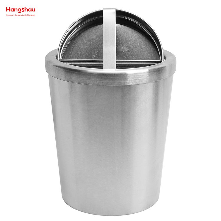 5L Hotel Room Round Swing Lid Metal Trash Bin Waste Bin Dustbin Steel Recycle Bin Metal Trash Can With Cover Lid